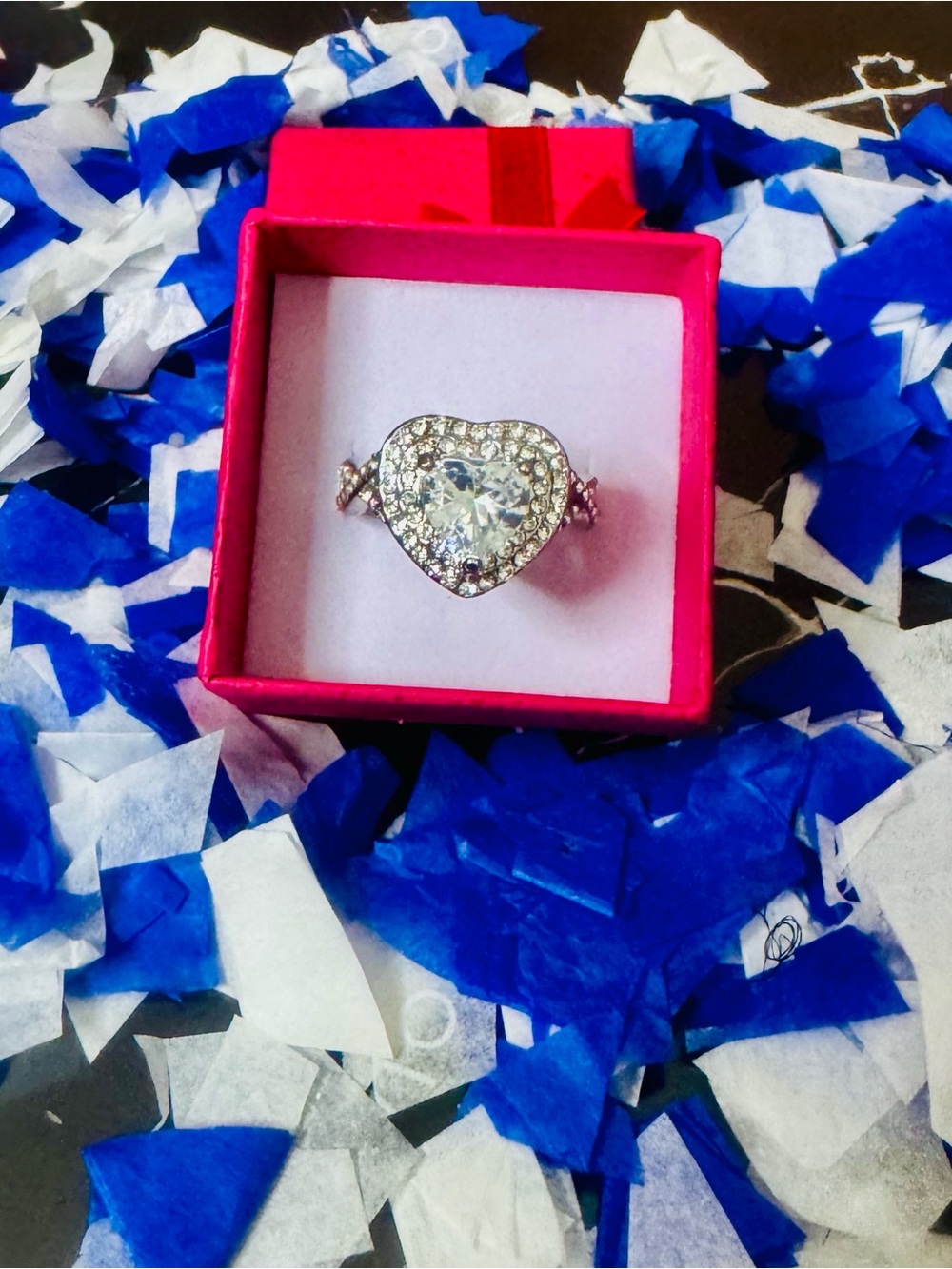 Heart-Shaped Crystal Ring in Silver Tone